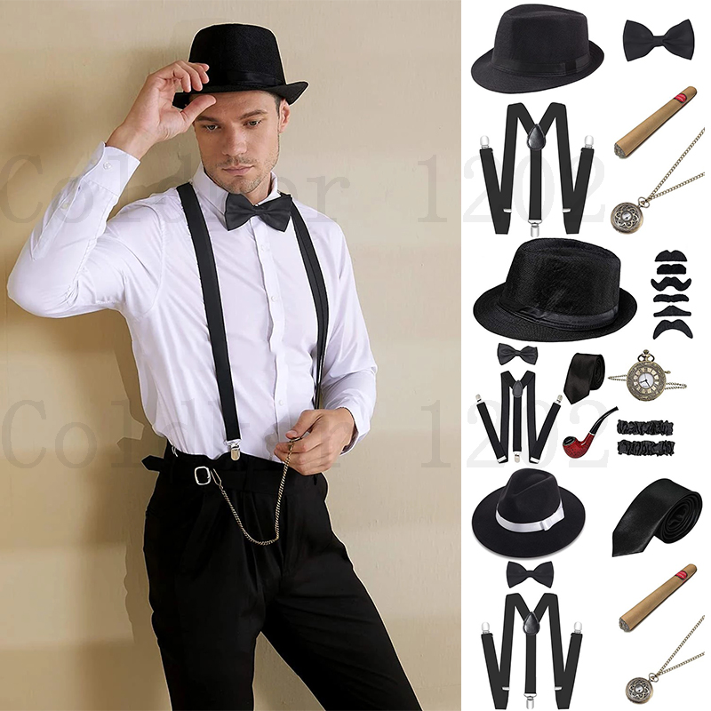Men'S Accessories In The 1920S - ฟรีเรือฮาโลวีน 1920s Gatsby Gangster ชุดอุปกรณ์เสริมปานามาหมวก Suspender