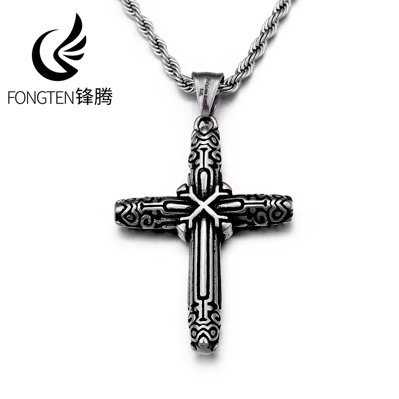 Men Accessories Bd - Fongten Retro Cross Blessing จี้สร้อยคอผู้ชายสแตนเลส Vintage