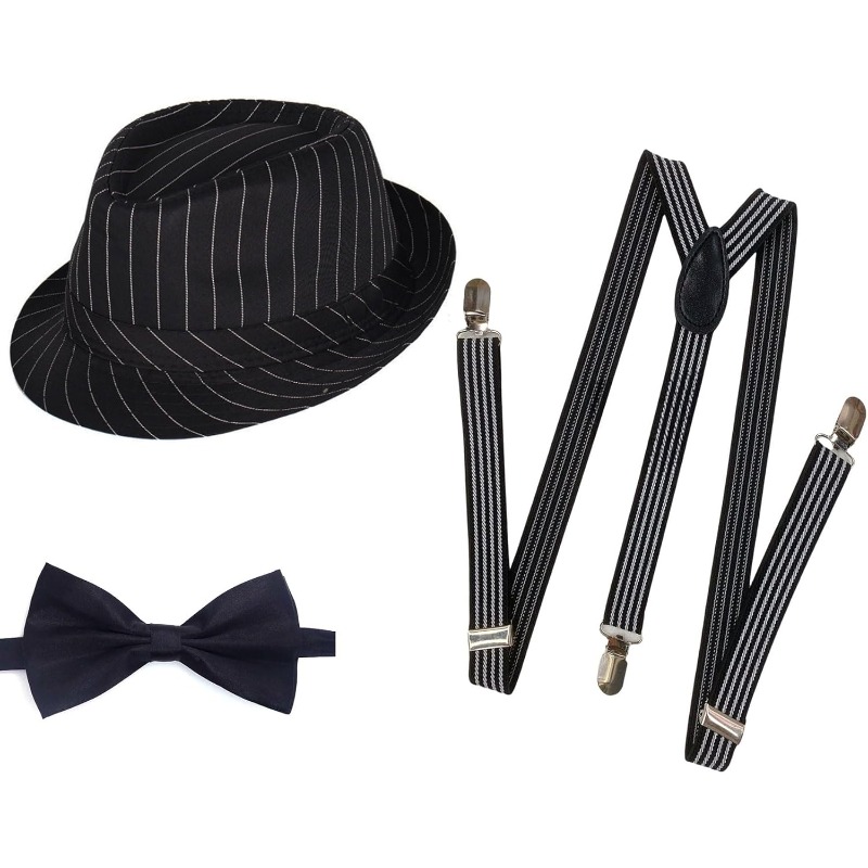 Men'S Accessories In The 1920S - ชุดคอสตูมผู้ชายยุค 1920 หมวกเฟโดรา อุปกรณ์เสริมสไตล์แก๊สบี้ สายรัดเอวและหูกระต่ายผูกสำเร็จ หมวกทรงสูงลายตารางวินเทจ
