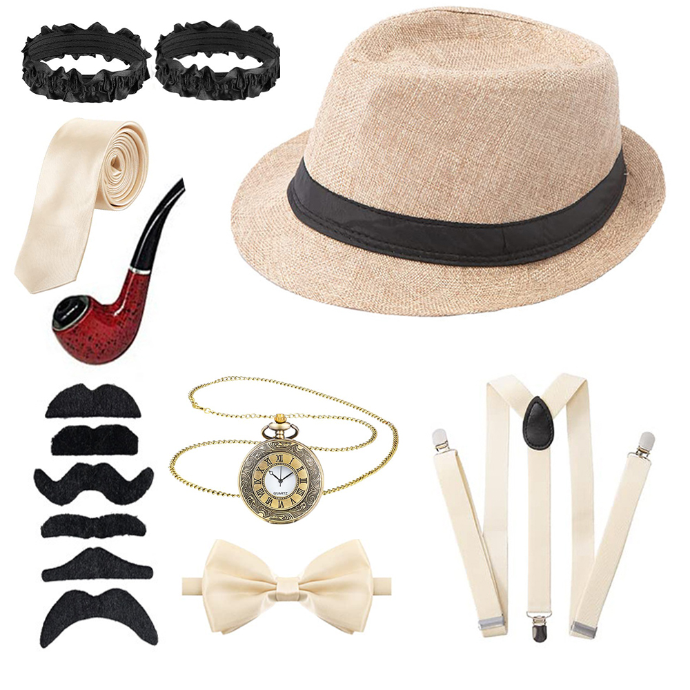Men'S Accessories In The 1920S - ชุดอุปกรณ์เครื่องแต่งกายชายยุค1920s สำหรับผู้ใหญ่ชุดแก๊งค์สไตล์แกสบี้ยุค20S พร้อมเสื้อกั๊กหมวกฟาง