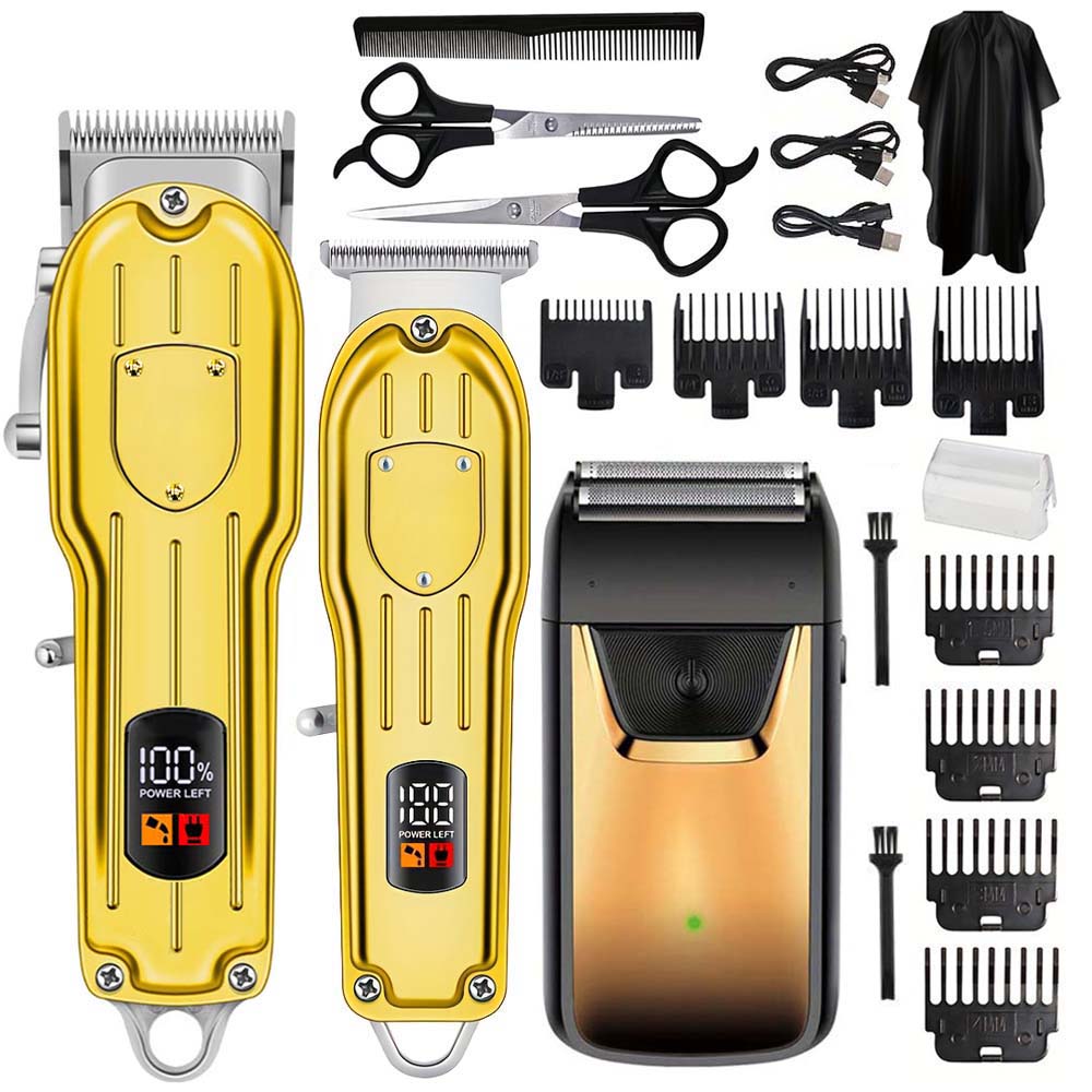 Men'S Accessories Display - ชุดเครื่องตัดผมมืออาชีพพร้อมหน้าจอ LCD, เครื่องตัดแต่งหนวดไร้สายและเครื่องโกนหนวดแบบฟอยล์สำหรับผู้ชาย, ชุดอุปกรณ์ดูแลตัวเองแบบชาร์จ USB พร้อมหัวตัดหลายขนาดและอุปกรณ์เสริม