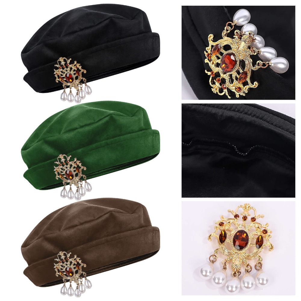 Men'S Accessories Vintage - หมวกเบเรต์สไตล์ทิวดอร์ยุคกลางสำหรับผู้ชาย หมวกทรงแบนสไตล์ทิวดอร์ยุคเรอเนซองส์ ของตกแต่งชุดย้อนยุคสำหรับงาน LARP คอมมิคคอน ปาร์ตี้ฮาโลวีน