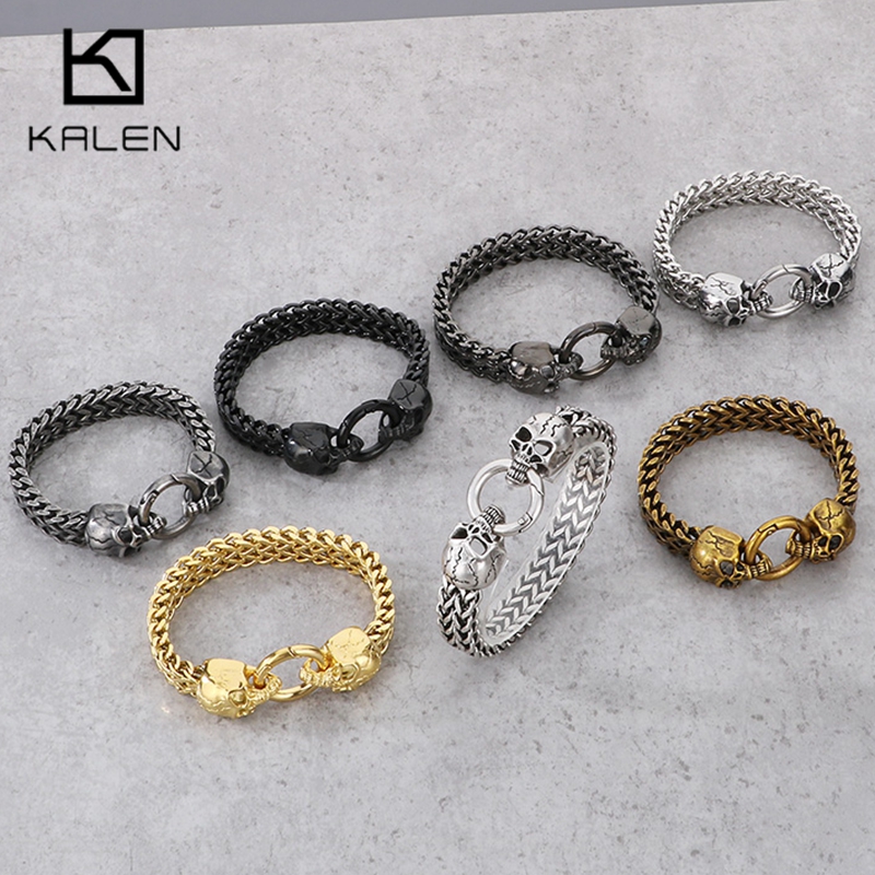 Men Accessories Bd - Kalen สร้อยข้อมือสแตนเลสสไตล์พังค์สำหรับผู้ชายเครื่องประดับแบบโซ่แวววาวเครื่องประดับผู้ชายวินเทจของขวัญเฉพาะบุคคล