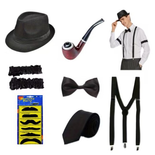 Men'S Accessories In The 1920S - ชุดคอสเพลย์แก๊งสเตอร์สไตล์แกตสบี้สำหรับผู้ชายยุค 1920 ชุดแฟนซีคุณปู่ พร้อมอุปกรณ์เสริม ชุดหมวก ไปป์