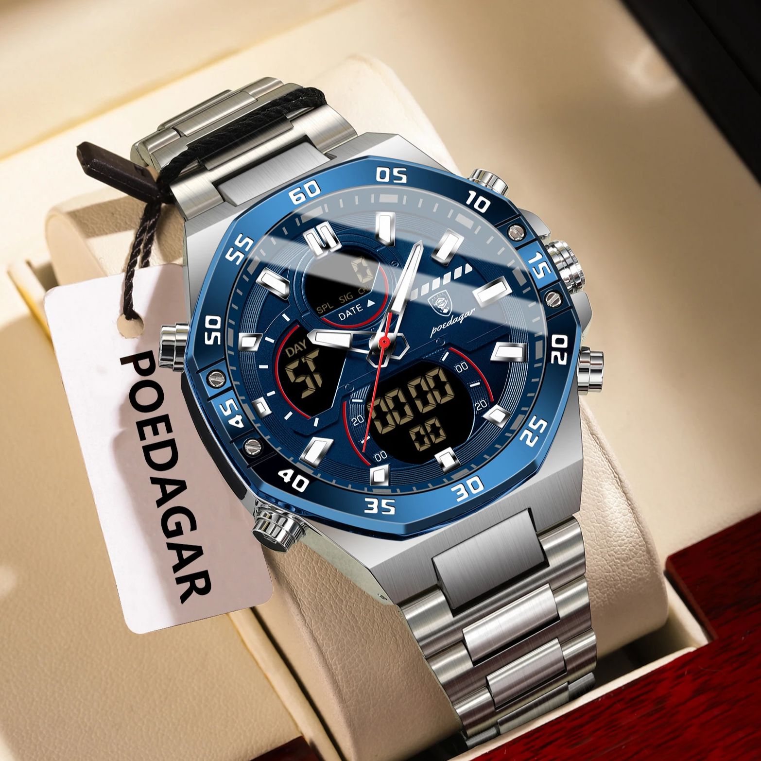 Men'S Accessories Display - POEDAGAR ผู้ชายนาฬิกา LED Luminous กันน้ําสัปดาห์นาฬิกาปลุก Man