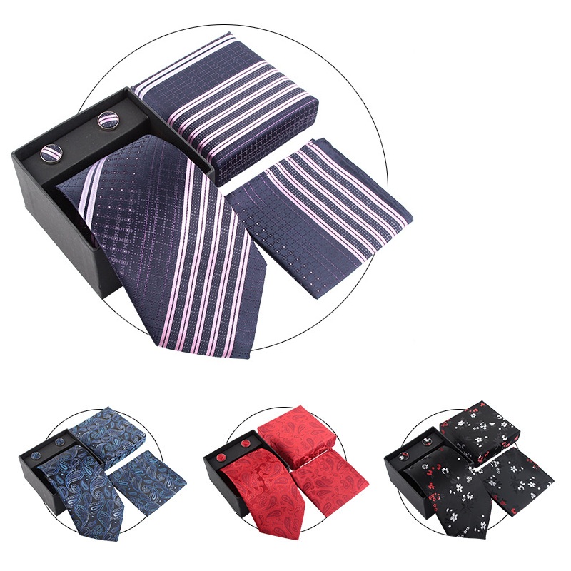 Neck Tie Set Box - ชุดเนคไทผู้ชาย ชุดเนคไทงานแต่งงาน กล่องของขวัญ ชุดเนคไท ผ้าเช็ดหน้า กระดุมข้อมือ