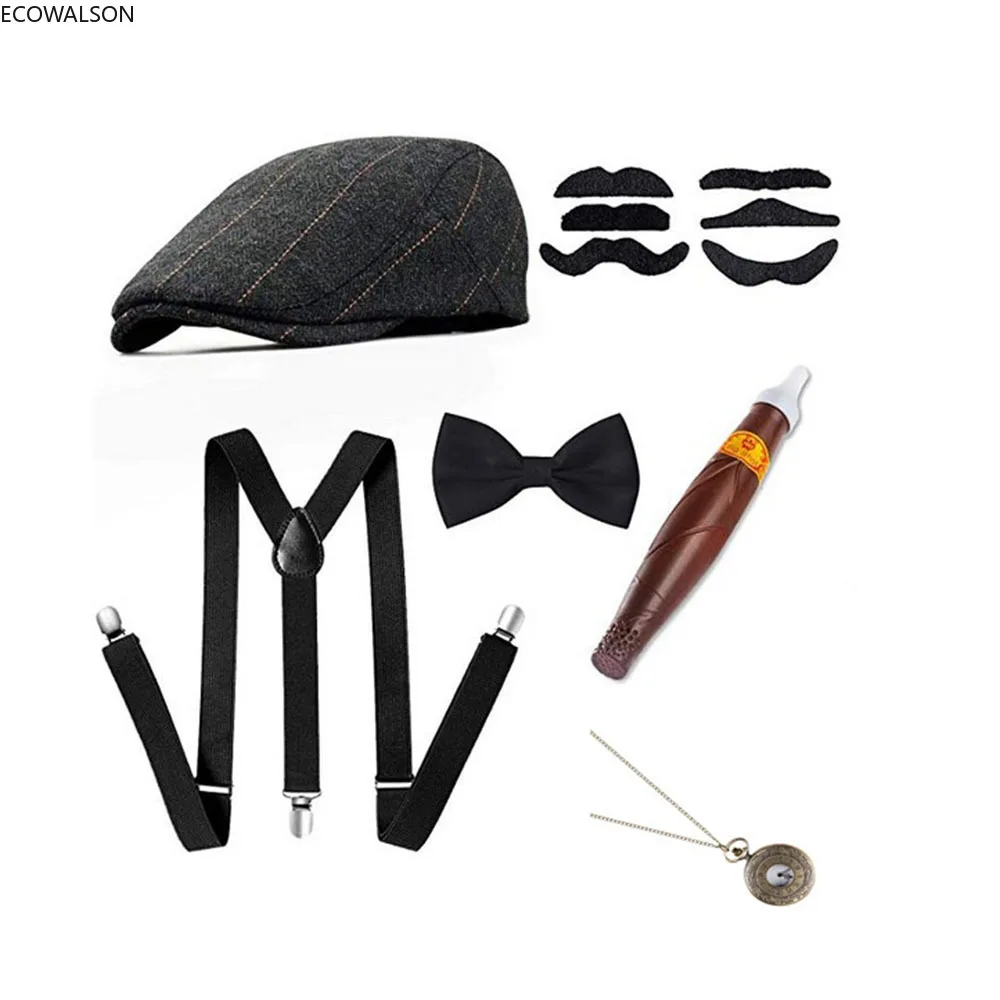 Men'S Accessories In The 1920S - ชุดอุปกรณ์เสริมสำหรับการแสดงบนเวที 5 ชิ้น ชุดหมวกแก๊ปสไตล์แมนฮัตตันยุค 30 สายรัดเอวแบบ