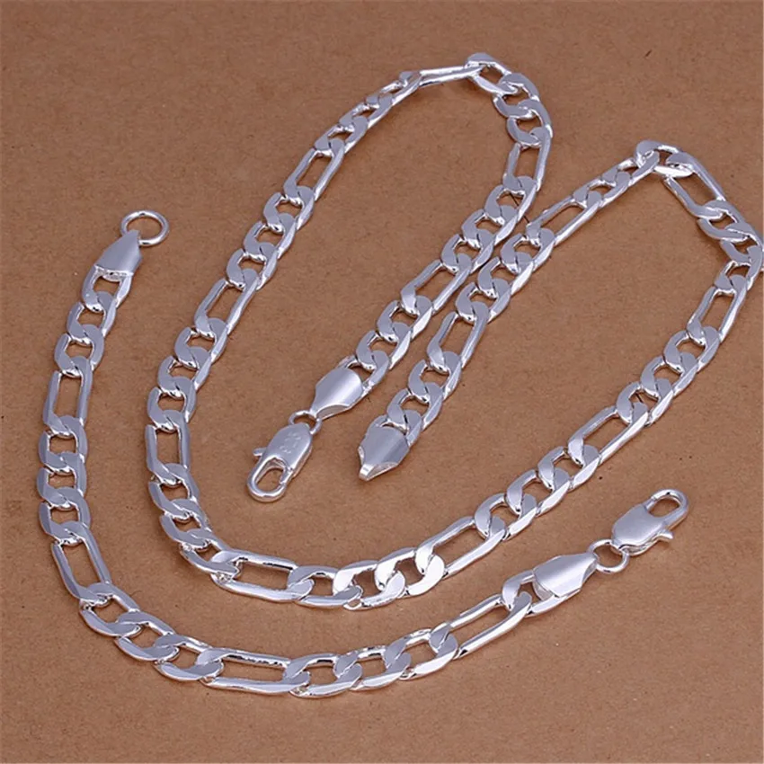 Men'S Accessories Office - 925สเตอร์ลิงเงินคลาสสิก8มม. สร้อยข้อมือโซ่สร้อยคอชุดเครื่องประดับสำหรับผู้หญิงผู้ชายแฟชั่นงานเลี้ยงงานแต่งงานของขวัญ