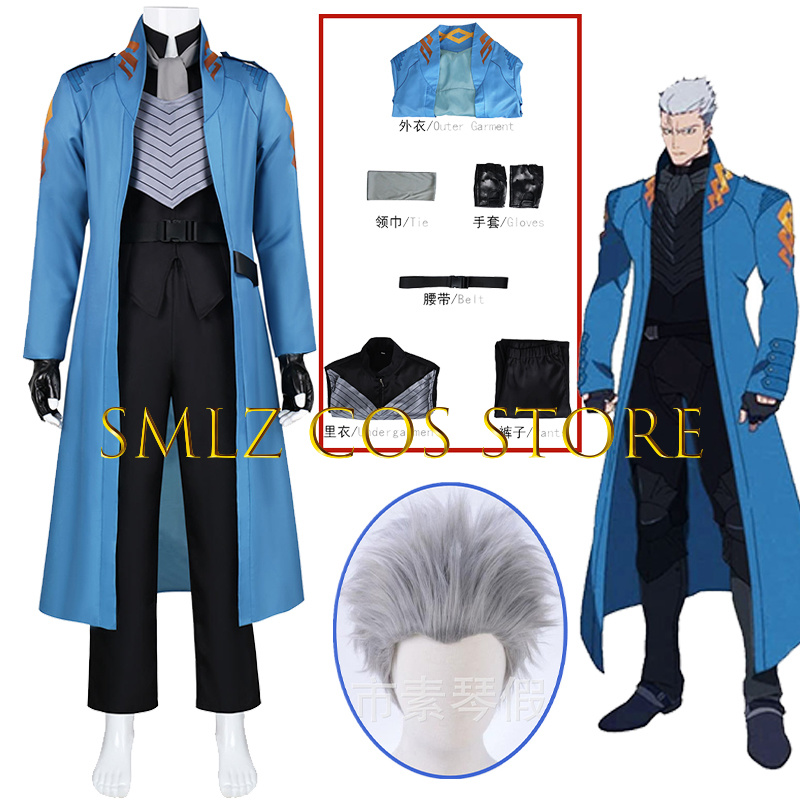 Men Accessories For Party - ชุดคอสเพลย์เวอร์จิลจากเกม Cry 5 ใหม่ล่าสุด ชุดนักล่าสัตว์สีน้ำเงิน พร้อมวิกผมและอุปกรณ์เสริมสำหรับงานปาร์ตี้ฮาโลวีน