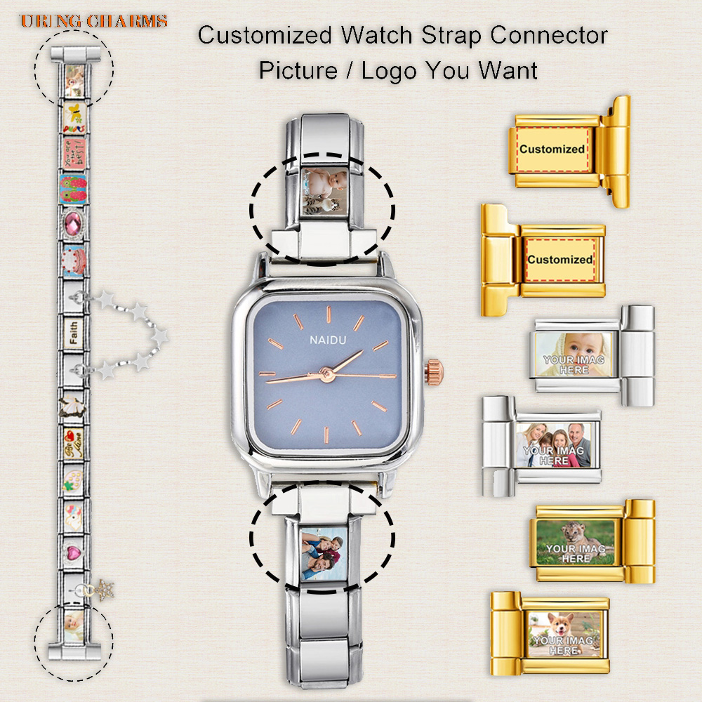 Men'S Accessories Watches - 1 คู่ภาพโลโก้ที่กําหนดเองสายนาฬิกาเชื่อมต่อ Fit 9 มม.อิตาเลี่ยน Charm