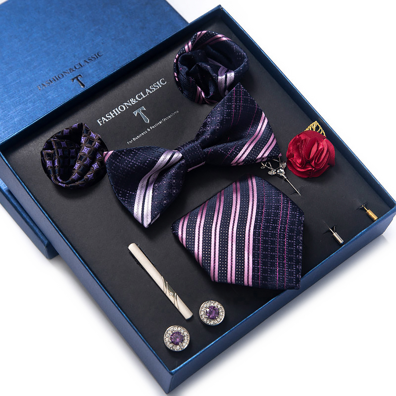 Neck Tie Set Box - วันหยุด Tie ผ้าเช็ดหน้า Pocket Squares Cufflink