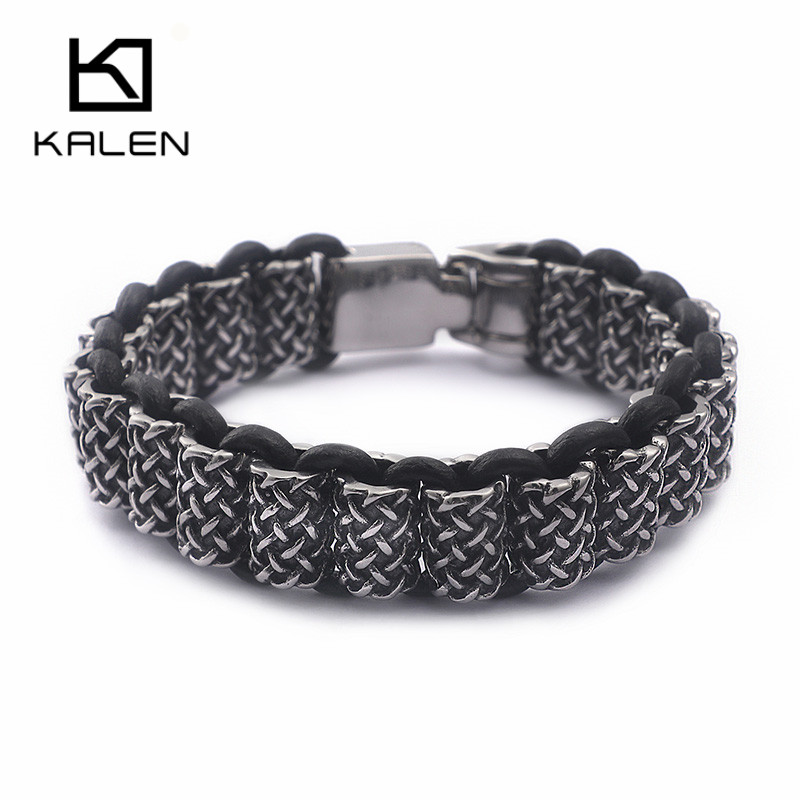 KALEN Vintage หนังสีดำสร้อยข้อ - Men Accessories Bd บทวิจารณ์และราคา