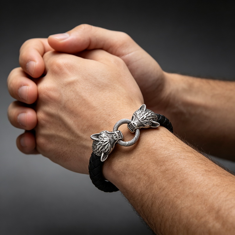 กำไลข้อมือหนังถักลายหัวหมาป่าไ - Men Accessories Bd บทวิจารณ์และราคา