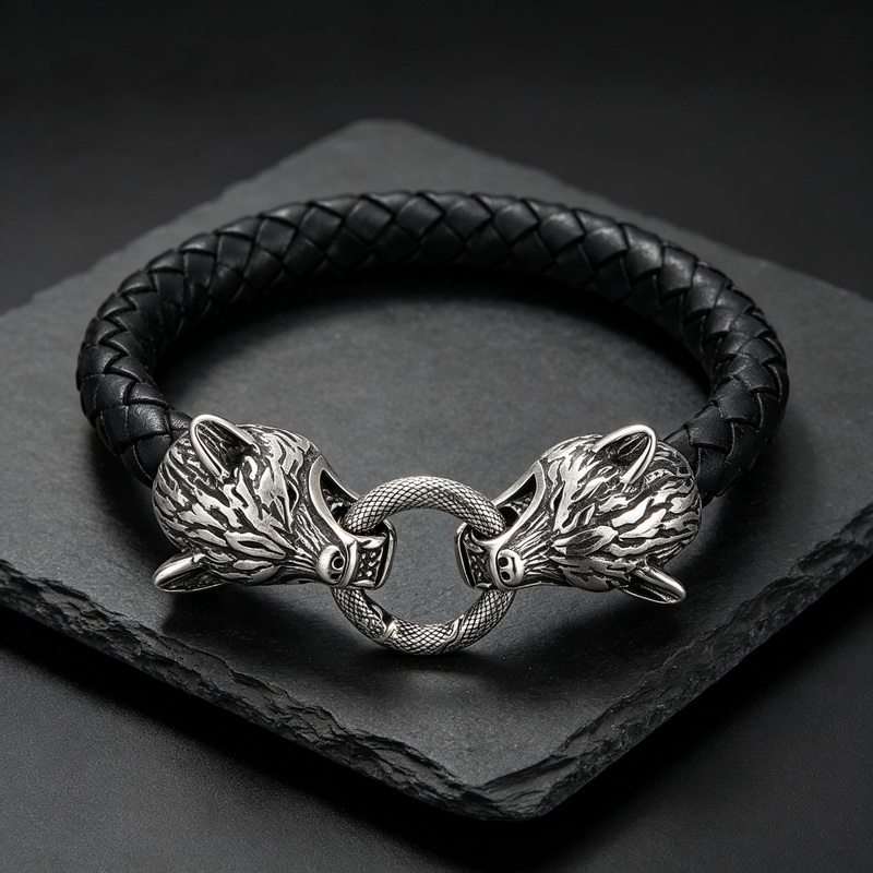 กำไลข้อมือหนังถักลายหัวหมาป่าไ - Men Accessories Bd บทวิจารณ์และราคา