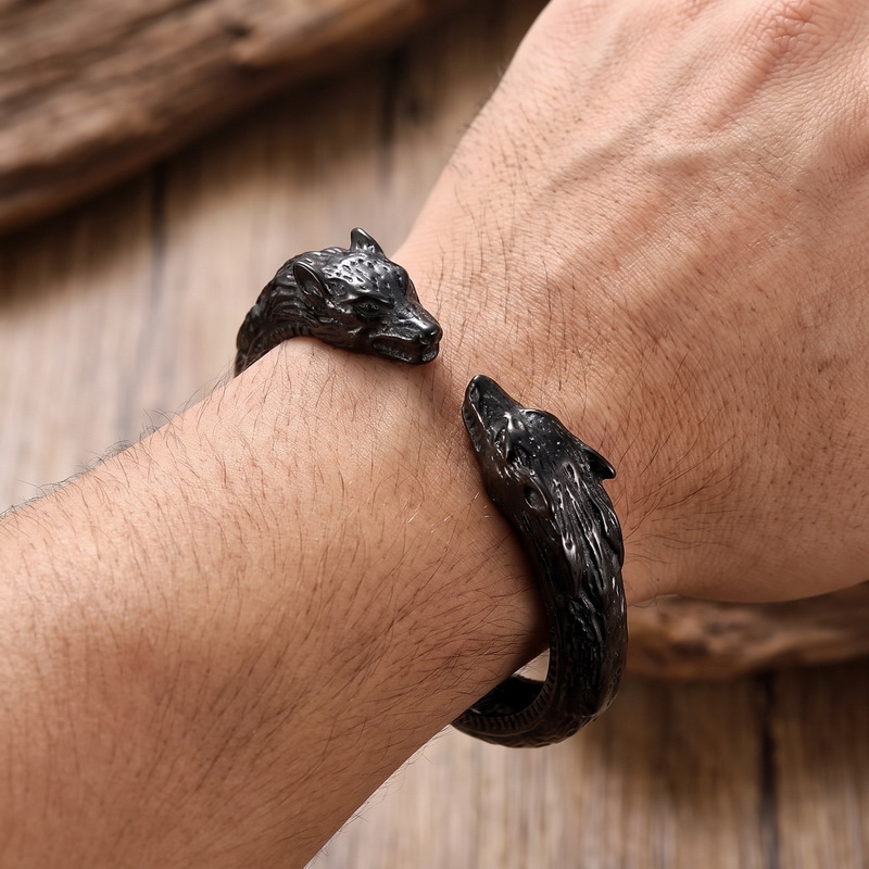 กำไลข้อมือเปิดรูปหัวหมาป่าคู่  - Men Accessories Bd บทวิจารณ์และราคา