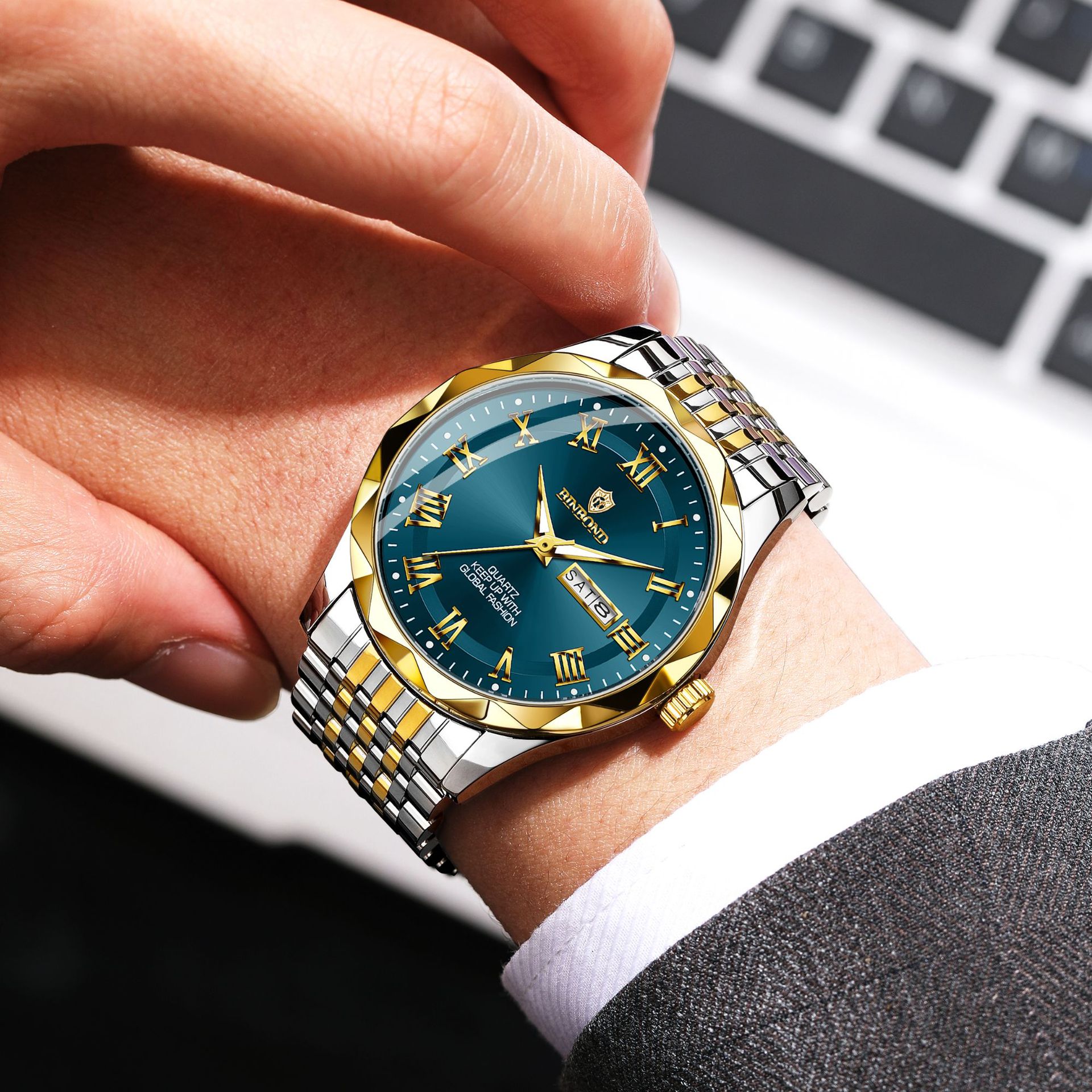 BINBOND นาฬิกาข้อมือควอตซ์หรูห - Men'S Accessories Display บทวิจารณ์และราคา